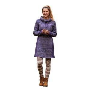 Prana Fairisle Fleece Hooded Sweater Dress Purple Size S
